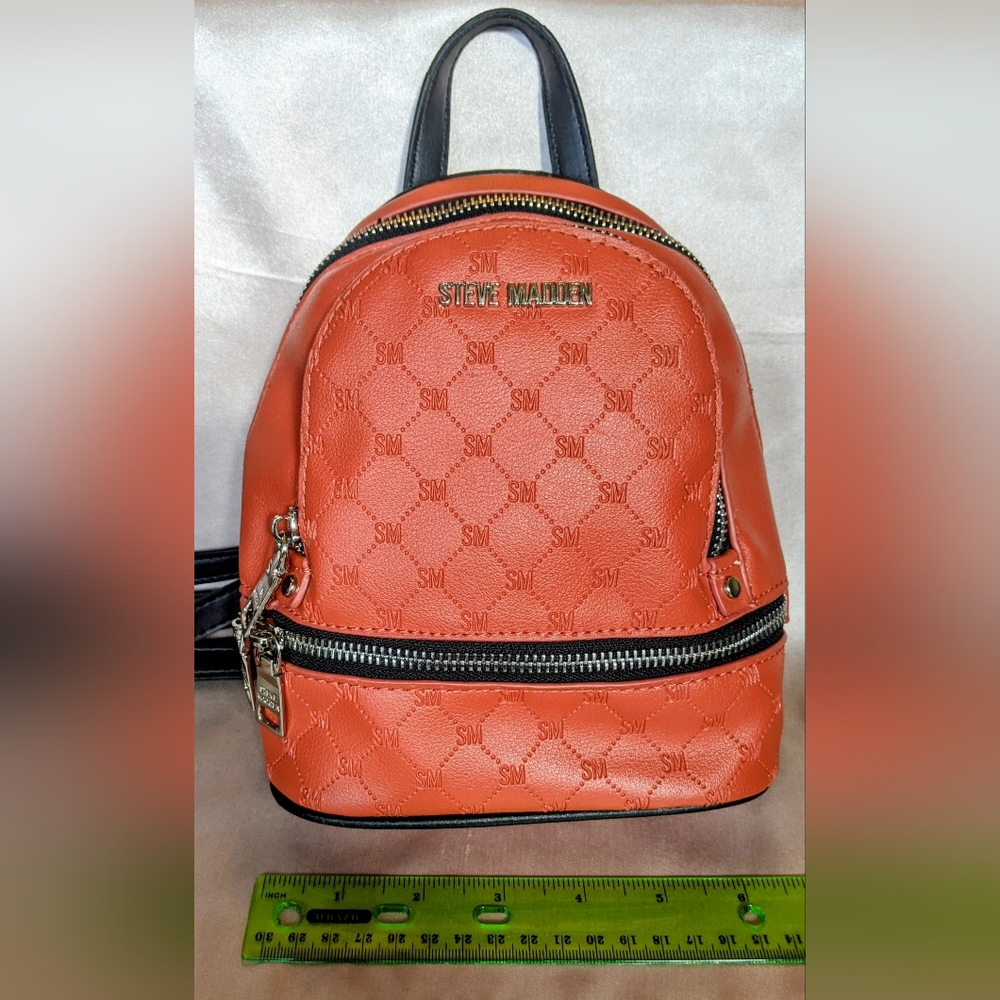 Steve Madden Small Backpack Purse 6.5 x 8,  Brown With Black Trim And Straps